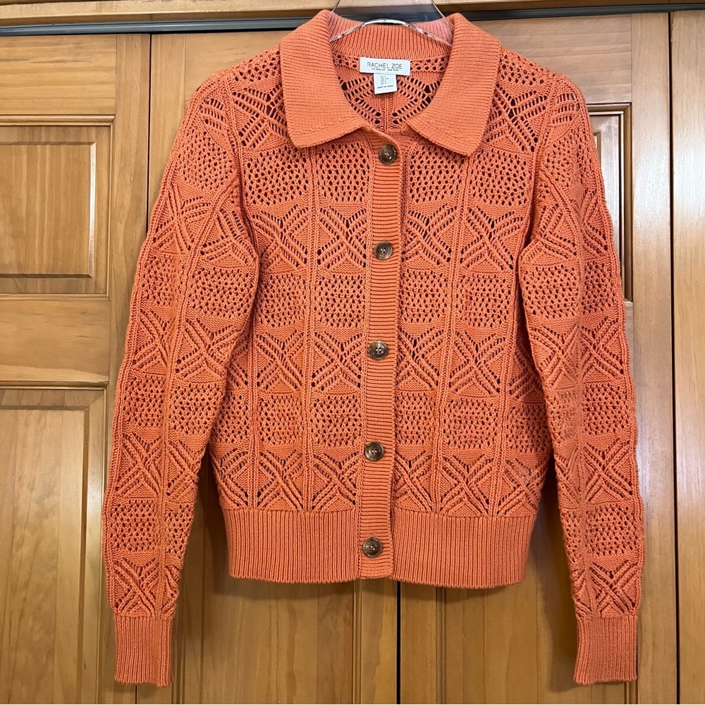 Rachel Zoe Coral Rust Open Weave Sweater Size Small